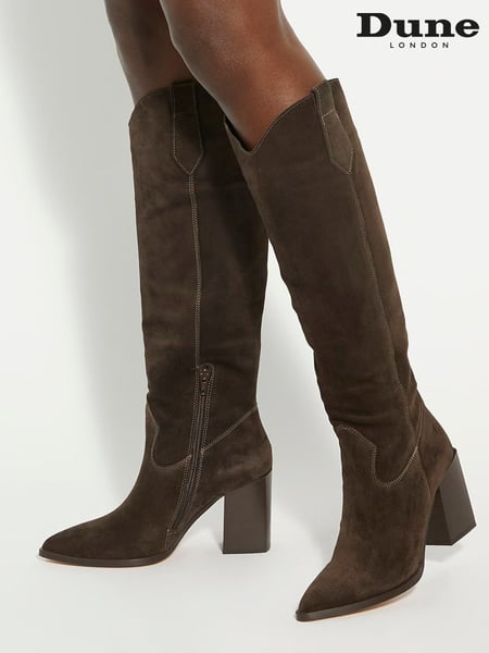 Dune London Brown Tavern Knee High Western Boots (E88344) | € 140