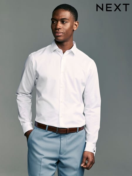 White Slim Fit Double Cuff Easy Care Textured Smart Shirt (E88486) | € 39