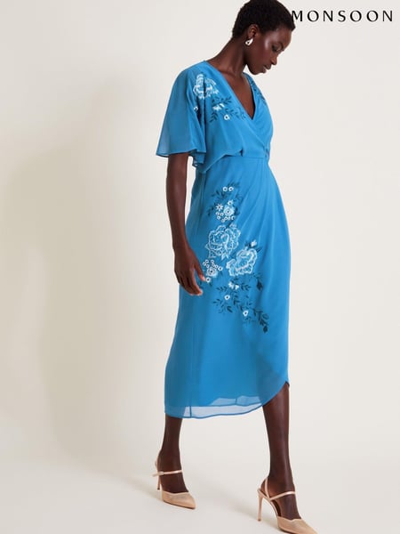 Monsoon Blue Lyla Floral Embellished Midi Dress (E88547) | € 105