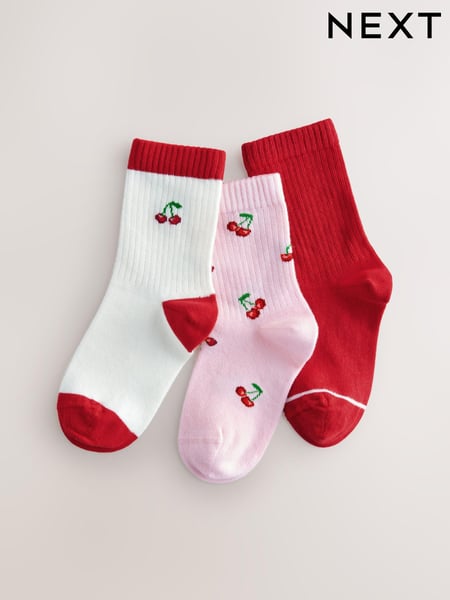 Red/Pink 3 Pack Cotton Rich Cherry Ankle Socks (E88927) | € 8 - € 11
