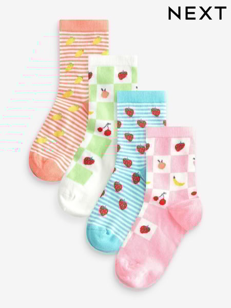 Pink/ Blue and Green 4 Pack Cotton Rich Fruit Socks (E88928) | € 9 - € 12