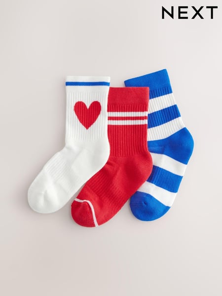 Red/White 3 Pack Cotton Rich Heart and Stripe Ankle Socks (E88930) | € 8 - € 11