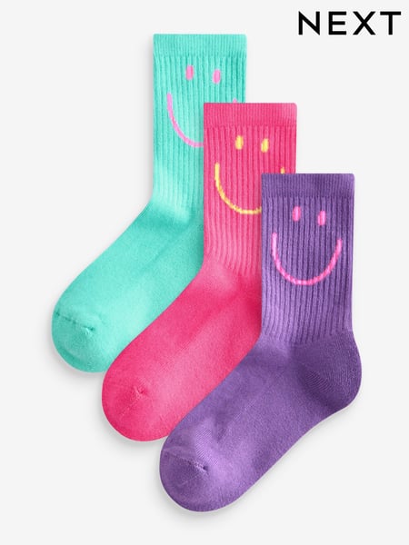 Pink, Purple and Teal Blue Character Regular Length Cotton Rich Cushioned Sole Ankle Socks 3 Pack (E88931) | € 8 - € 11