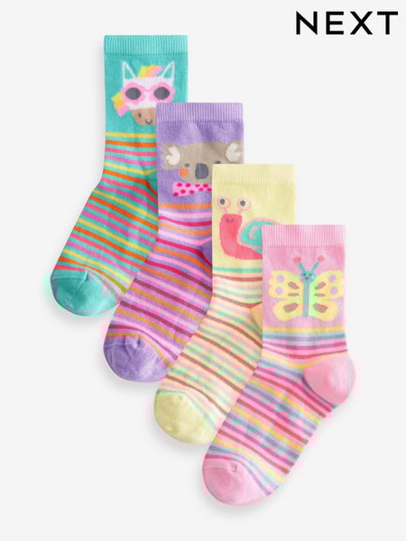 Pink, Purple and Green 4 Pack Cotton Rich Character Ankle Socks (E89686) | € 9 - € 12