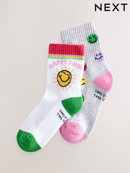 White/Grey SmileyWorld® Cushioned Sole Socks 2 Pack (E89690) | € 8 - € 9