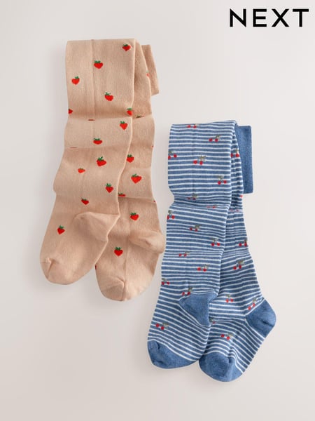 Blue and Neutral Brown 2 Pack Cotton Rich Strawberry and Cherry Tights (E89768) | € 13 - € 16
