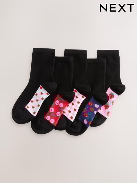 Black Fruit 5 Pack Cotton Rich Footbed Ankle School Socks (E89770) | € 11 - € 12