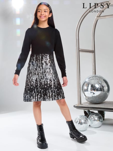 Lipsy Black Sequin 2-in-1 Party Dress (5-16yrs) (E89778) | € 31 - € 37