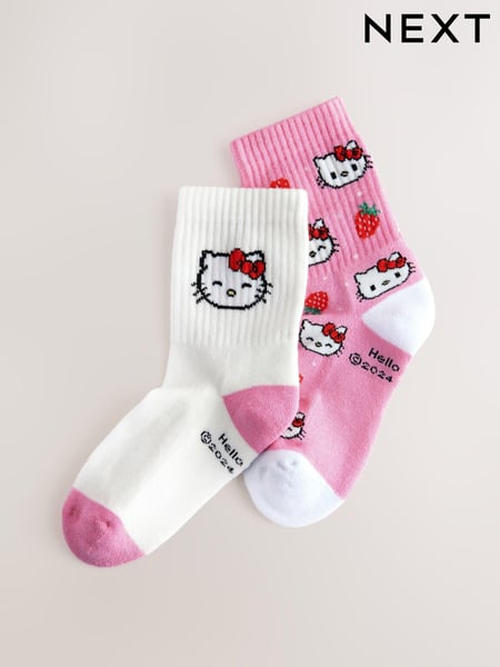 Pink/White 2 Pack Cotton Rich Hello Kitty Ankle Socks (E89815) | € 8 - € 9