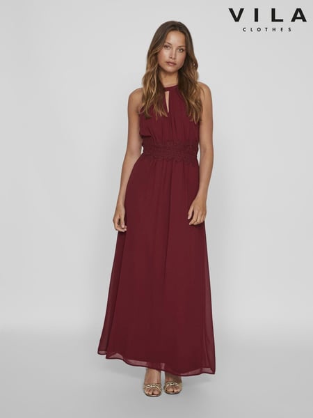 Burgund - VILA Halterneck Bridesmaid Lace Detail Occasion Maxi Dress (E89968) | 42 €