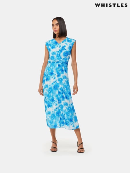 Whistles Blue Sprayed Flowers Daina Dress (E90090) | € 124