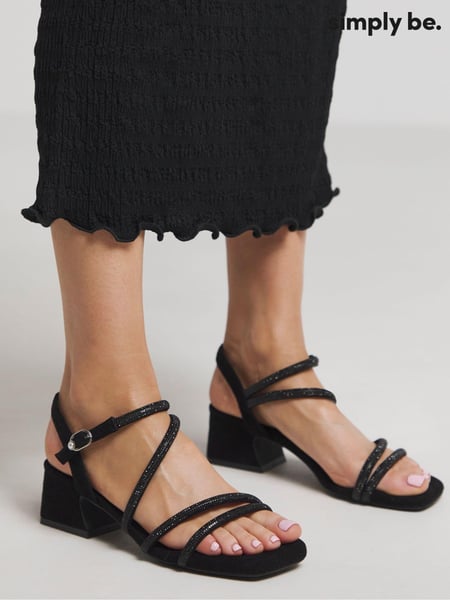 Simply Be Black Wide Fit Low Block Heel Diamante Strap Detail Sandals (E91276) | € 50