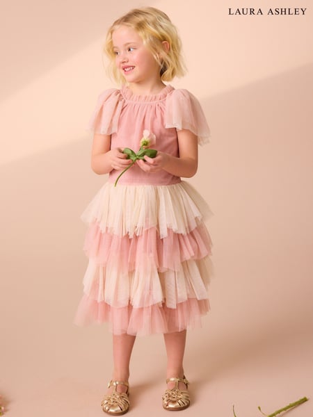 Laura Ashley Pink/Cream Vintage Tiered Mesh Dress (E92334) | € 75 - € 81