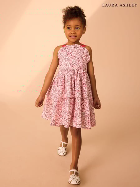 Laura Ashley Red Micro Ditsy Pini Printed Prom 100% Cotton Dress (E92349) | € 47 - € 53