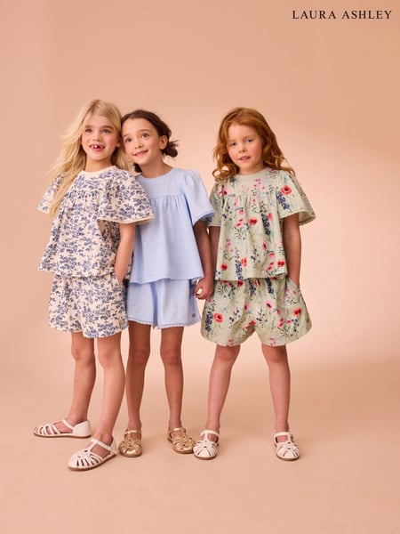 Laura Ashley Green/Blue Lace Trim Angel Sleeve 100% Cotton T-Shirts 3 Pack (E92379) | € 41 - € 47