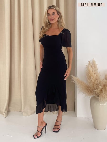 Girl In Mind Black Heidi Ruched Midi Dress (E92794) | € 78