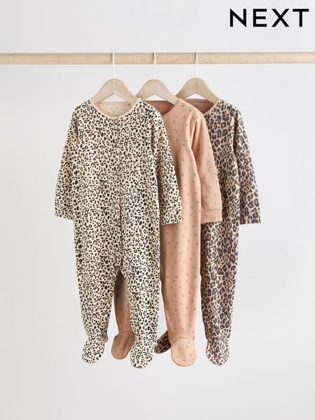 Brown Baby Animal Print 100% Cotton Sleepsuits 3 Pack (0mths-2yrs) (E92933) | € 26 - € 28