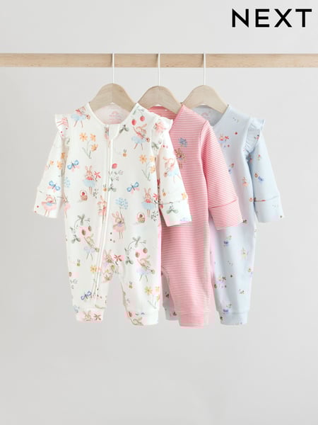 Pink Baby Fairy Bunny 100% Cotton Sleepsuits 3 Pack (0mths-3yrs) (E92937) | € 31 - € 34