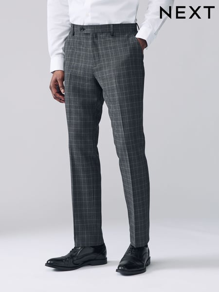 Charcoal Grey Tailored Fit Trimmed Check Suit Trousers (E93044) | € 67