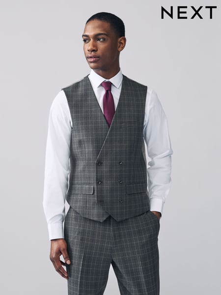 Charcoal Grey Trimmed Check Suit Waistcoat (E93047) | € 67