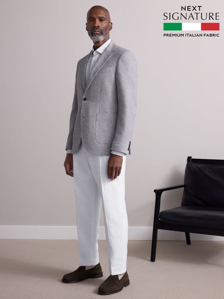 Light Grey Slim Fit Nova Fides Italian Fabric Textured Cotton Blend Blazer (E93119) | € 178