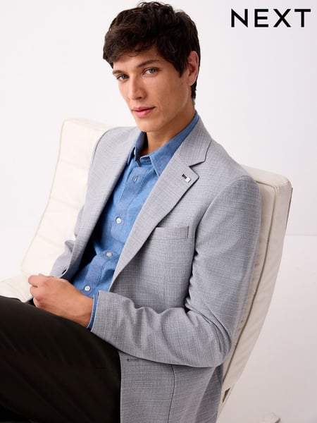 Light Grey Slim Fit Textured Smart Blazer (E93136) | € 118