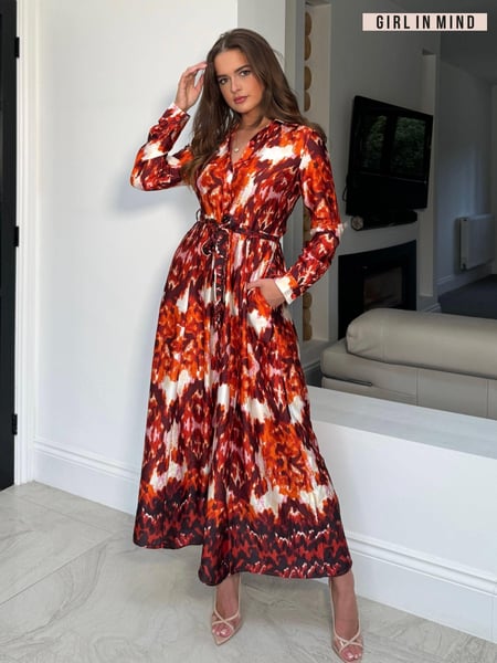 Girl In Mind Dark Orange Brielle Shirt Maxi Dress (E93139) | € 78