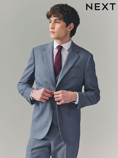 Light Blue Regular Fit Textured Suit Jacket (E93209) | € 155
