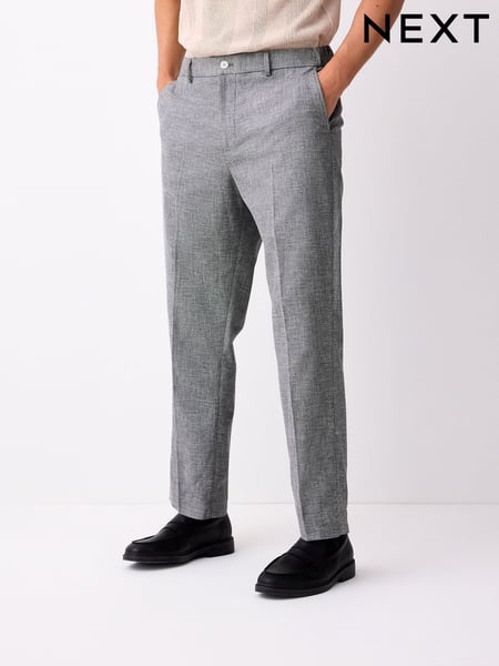Grey Linen Blend Texture Suit Trousers (E93216) | € 75