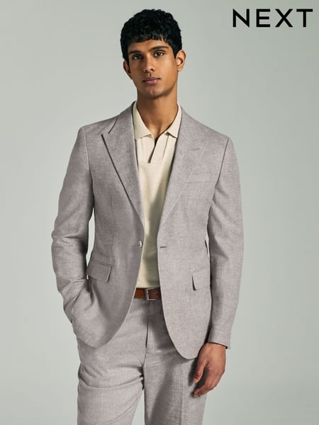 Stone Linen Blend Texture Suit Jacket (E93219) | € 133