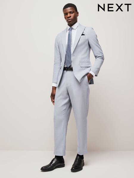 Blue Linen Blend Texture Suit Jacket (E93221) | € 133