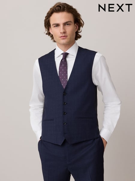 Navy Check Texture Suit Waistcoat (E93231) | € 67
