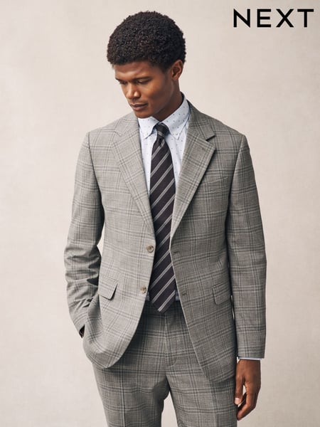 Taupe Tailored Fit Check Texture Suit Jacket (E93241) | € 170