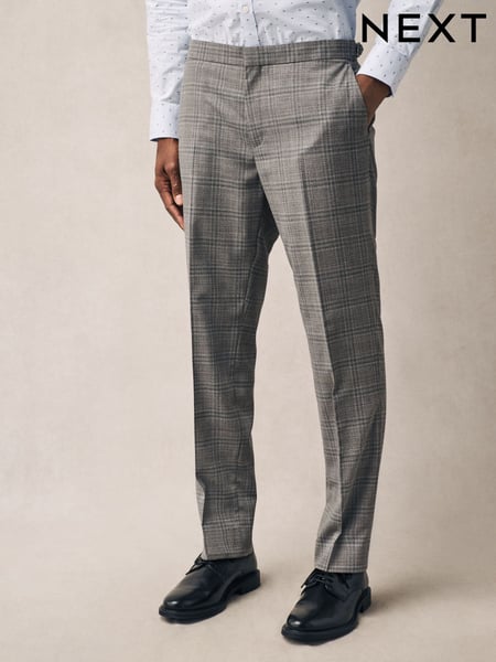 Taupe Tailored Fit Check Texture Suit Trousers (E93242) | € 97
