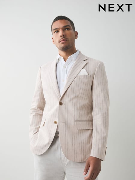 Neutral Slim Fit Striped Linen Blend Suit Jacket (E93255) | € 148