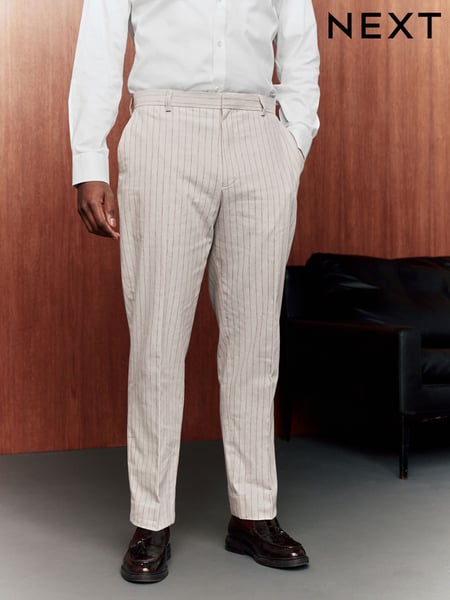 Neutral Slim Fit Striped Suit Trousers With Linen (E93256) | € 75