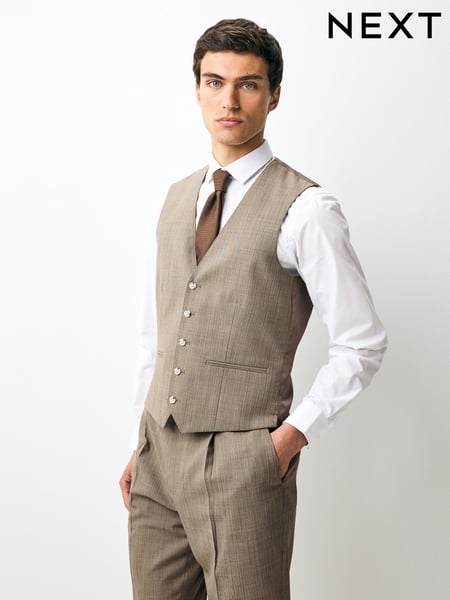 Taupe Striped Herringbone Suit Waistcoat (E93263) | € 90