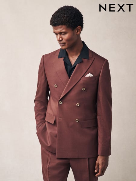 Rust Brown Slim Fit Suit Double Breasted Jacket (E93264) | € 164