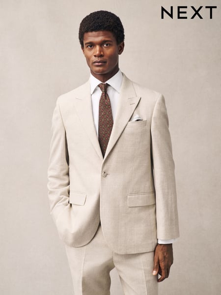 Neutral Regular Fit Linen Blend Check Suit Jacket (E93268) | € 148