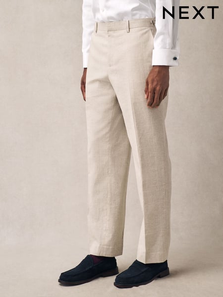 Neutral Regular Fit Linen Blend Check Suit Trousers (E93269) | € 75