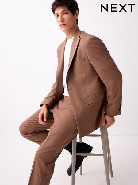 Rust Brown Tailored Fit Trimmed Satin Edge Tuxedo Suit Jacket (E93270) | € 118