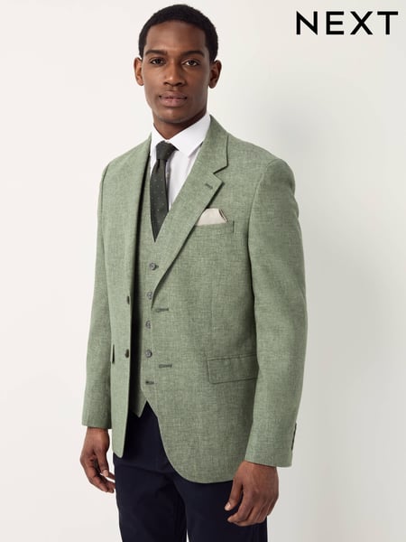 Green Tailored Fit Linen Blend Texture Suit Jacket (E93282) | € 148
