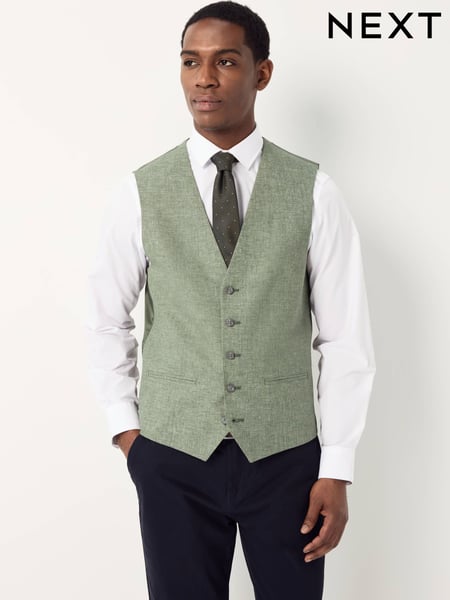 Green Textured Linen Suit Waistcoat (E93284) | € 75
