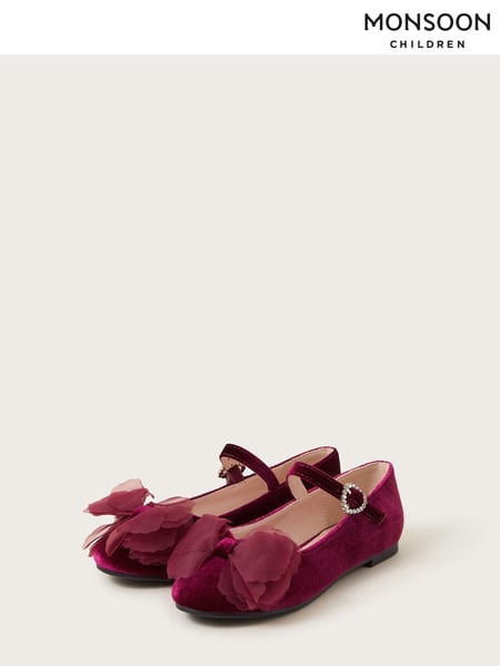 Monsoon Red Velvet Bow Ballerina Flats (E93462) | € 20 - € 22