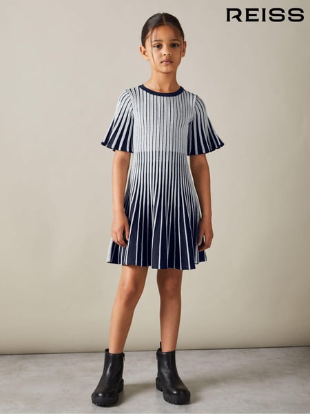 Reiss Silver Ice 4-9 yrs Metallic Contrast Ribbed Dress (E93675) | € 106