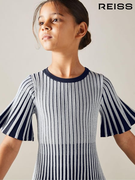 Reiss Silver Ice 9-13 yrs Metallic Contrast Ribbed Dress (E93677) | € 115