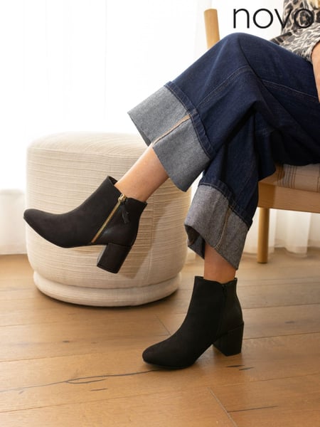 Novo Black Wide Fit Davion Zip Block Heel Ankle Boots (E94011) | € 62