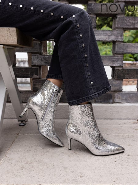 Novo Silver Regular Fit Felicia Point Mid Heel Ankle Boots (E94063) | € 66
