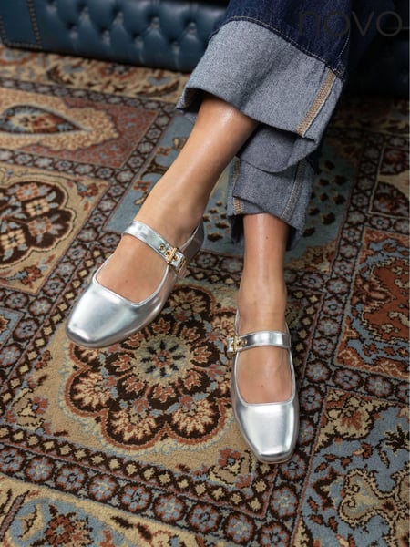 Novo Silver Standard Fit Cesena Mary Jane Flat Ballerina Shoes (E94134) | € 53