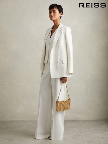 Reiss White Leanna Petite Wool Blend Wide Leg Tux Trousers (E94418) | € 278